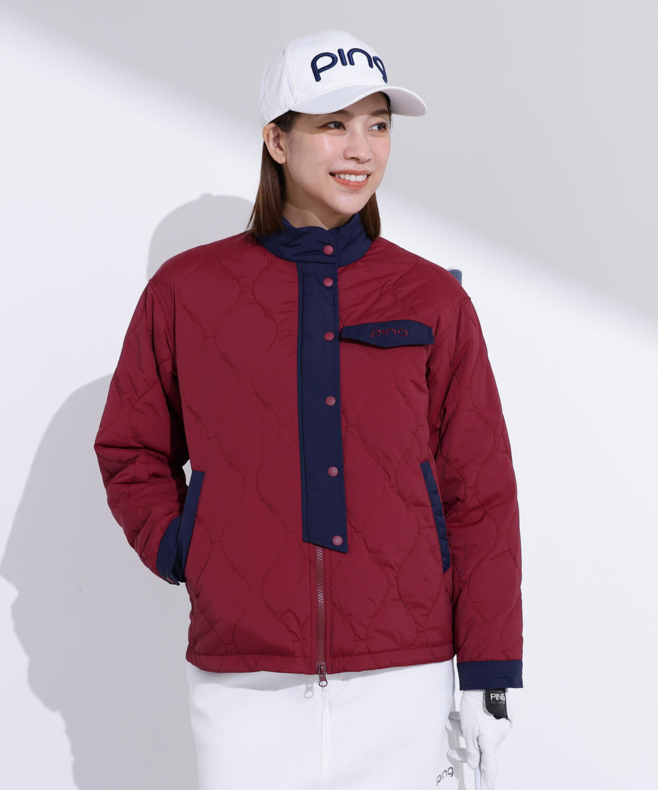 【美品】PING ピン ネイビー 中綿 キルティング セットアップ　Mサイズ PING（ピン） ネイティブライン ストレッチ フルジップ 中綿 ブルゾン