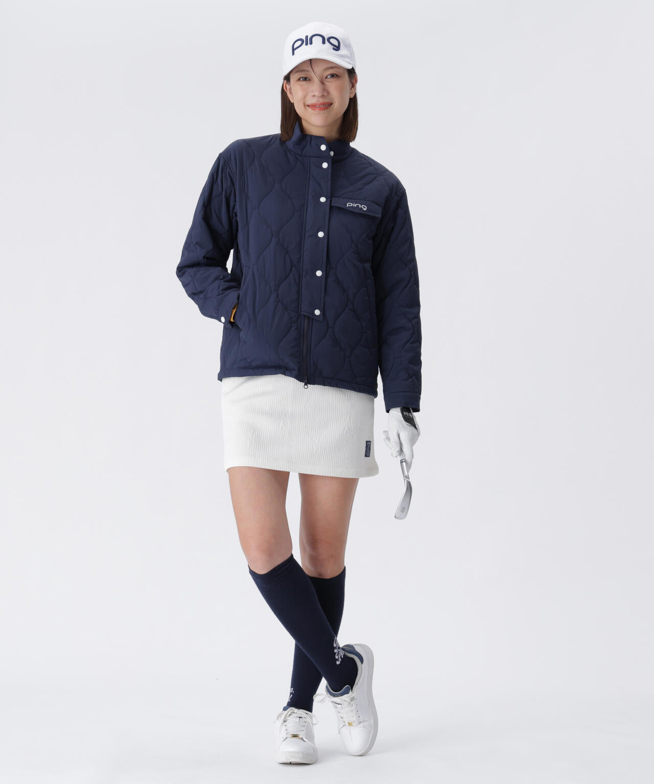 PING レディースジャケット ネイビー　新品　サイズＭ PING APPAREL】ストレッチタフタキルティングブルゾン ＜LADIES LINE