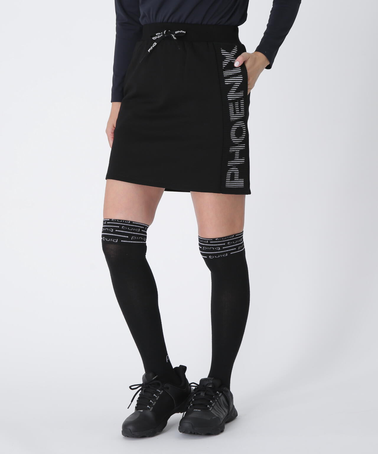 PING APPAREL】ジャガードニット/裏毛 リップルロゴニットスカート