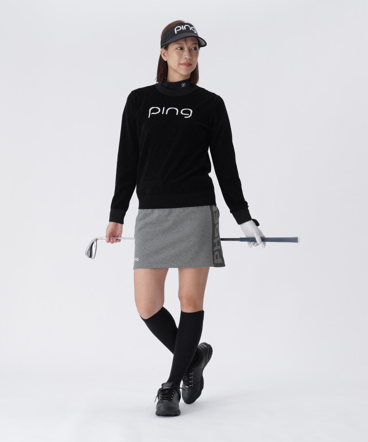 【新品タグ付き】PING 上下セット　セーター　スカート PING APPAREL】ジャガードニット/裏毛 リップルロゴニットスカート