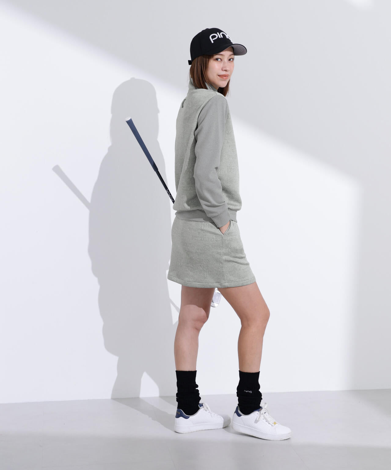 PING APPAREL】キルトジャガードハーフジップカットソー