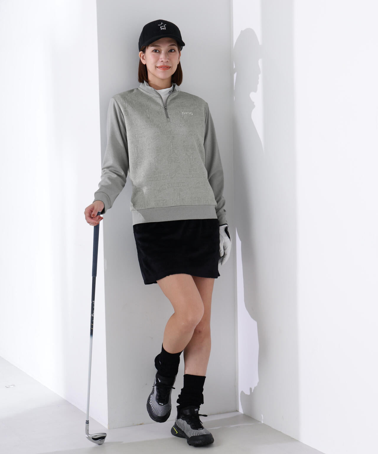 PING APPAREL】キルトジャガードハーフジップカットソー