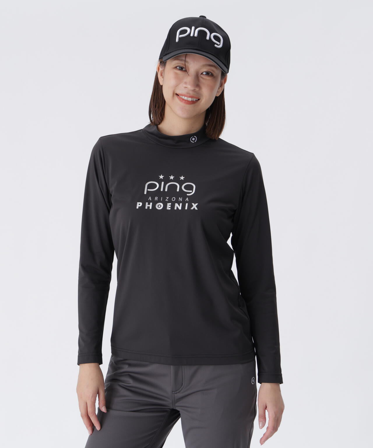 PING ブラック 長袖 ハイネック シャツ PING APPAREL】トリコットハイネックシャツ ＜LADIES LINE＞ (LADIES