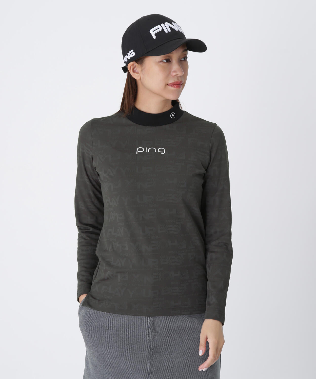 【PING APPAREL】凸凹PLAYロゴジャカード長袖ハイネックシャツ ＜LADIES LINE＞ (LADIES)