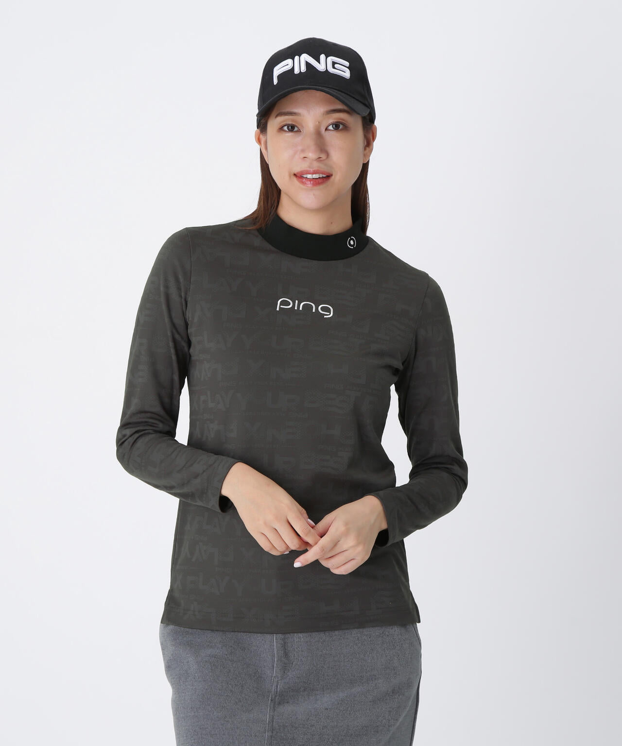 【PING APPAREL】凸凹PLAYロゴジャカード長袖ハイネックシャツ ＜LADIES LINE＞ (LADIES)