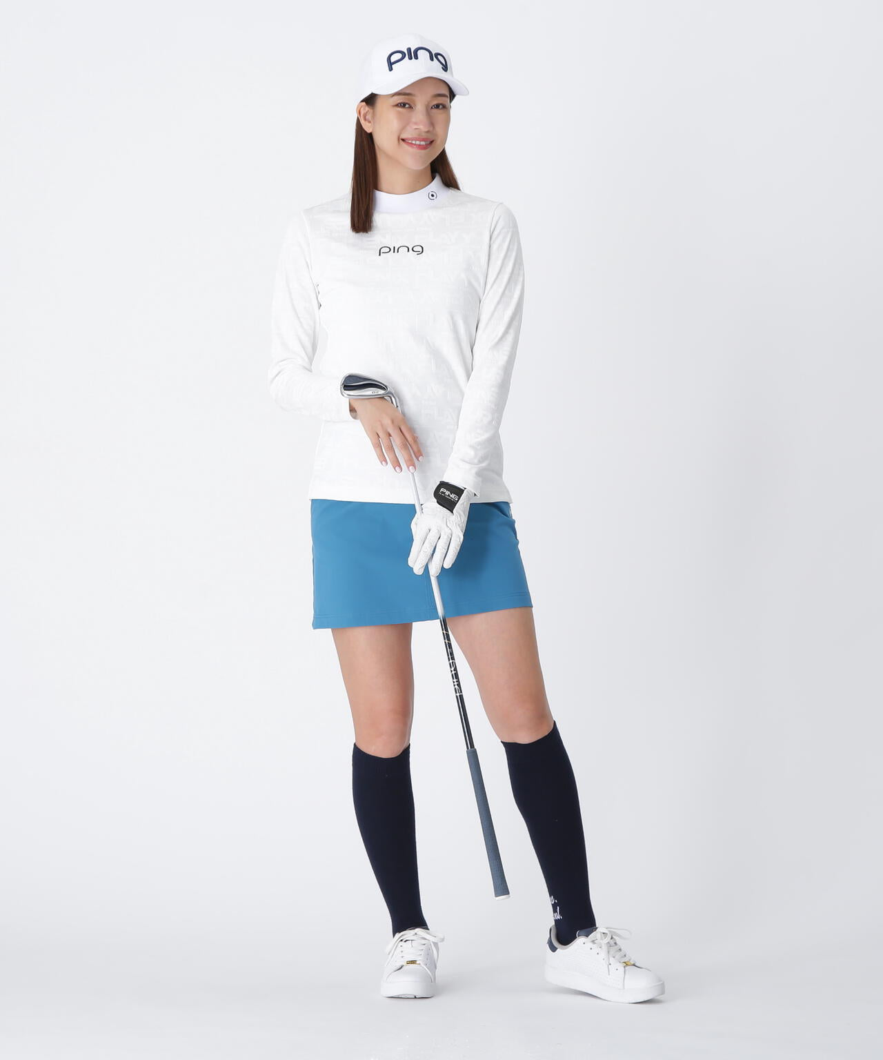【PING APPAREL】凸凹PLAYロゴジャカード長袖ハイネックシャツ ＜LADIES LINE＞ (LADIES)