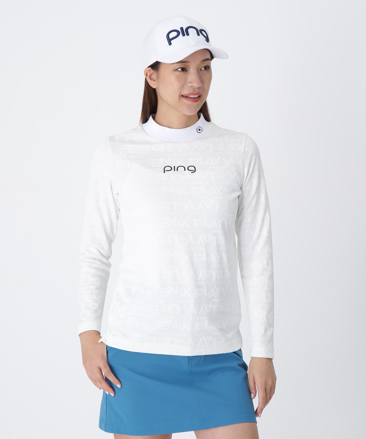 【PING APPAREL】凸凹PLAYロゴジャカード長袖ハイネックシャツ ＜LADIES LINE＞ (LADIES)