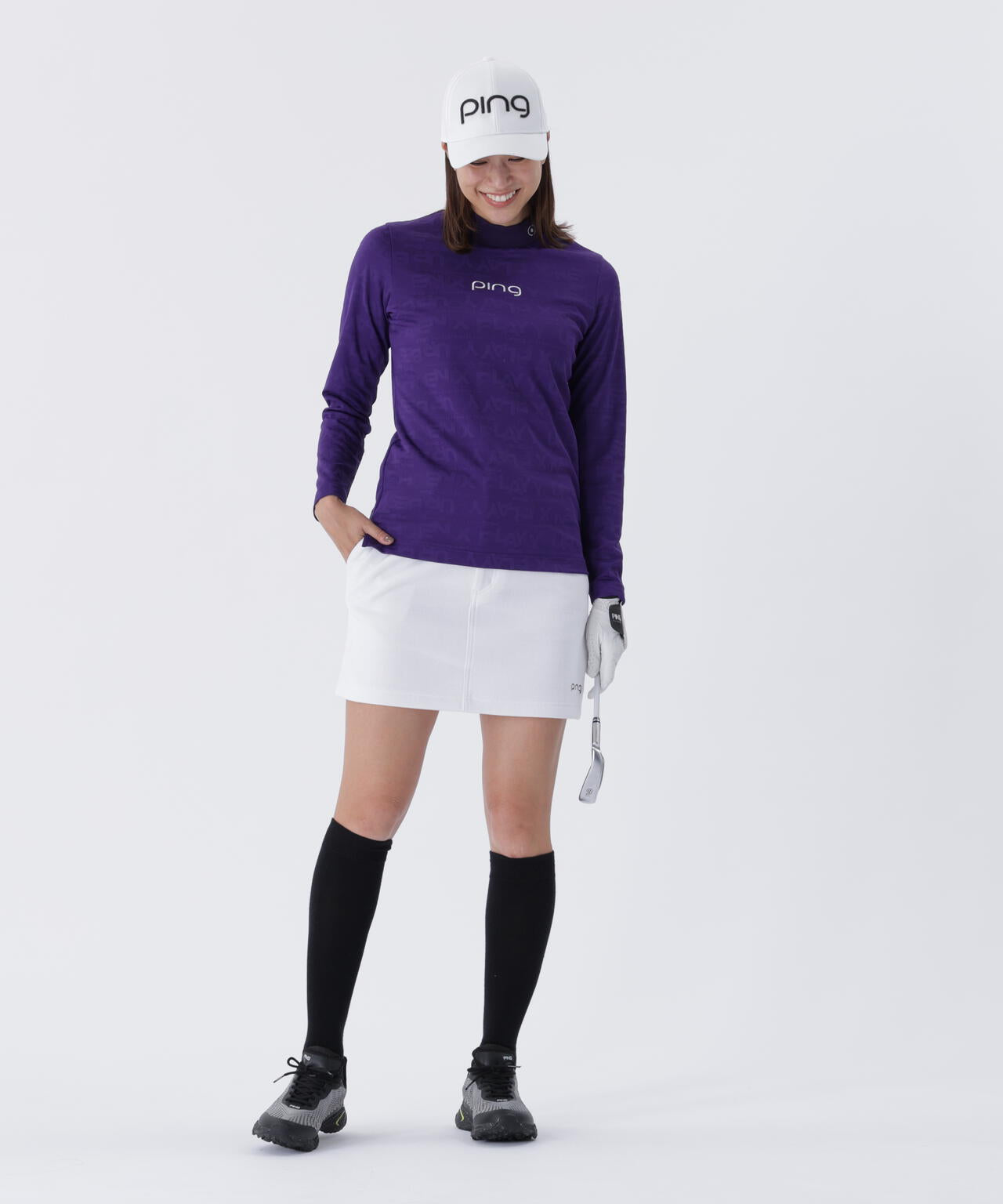 【PING APPAREL】凸凹PLAYロゴジャカード長袖ハイネックシャツ ＜LADIES LINE＞ (LADIES)