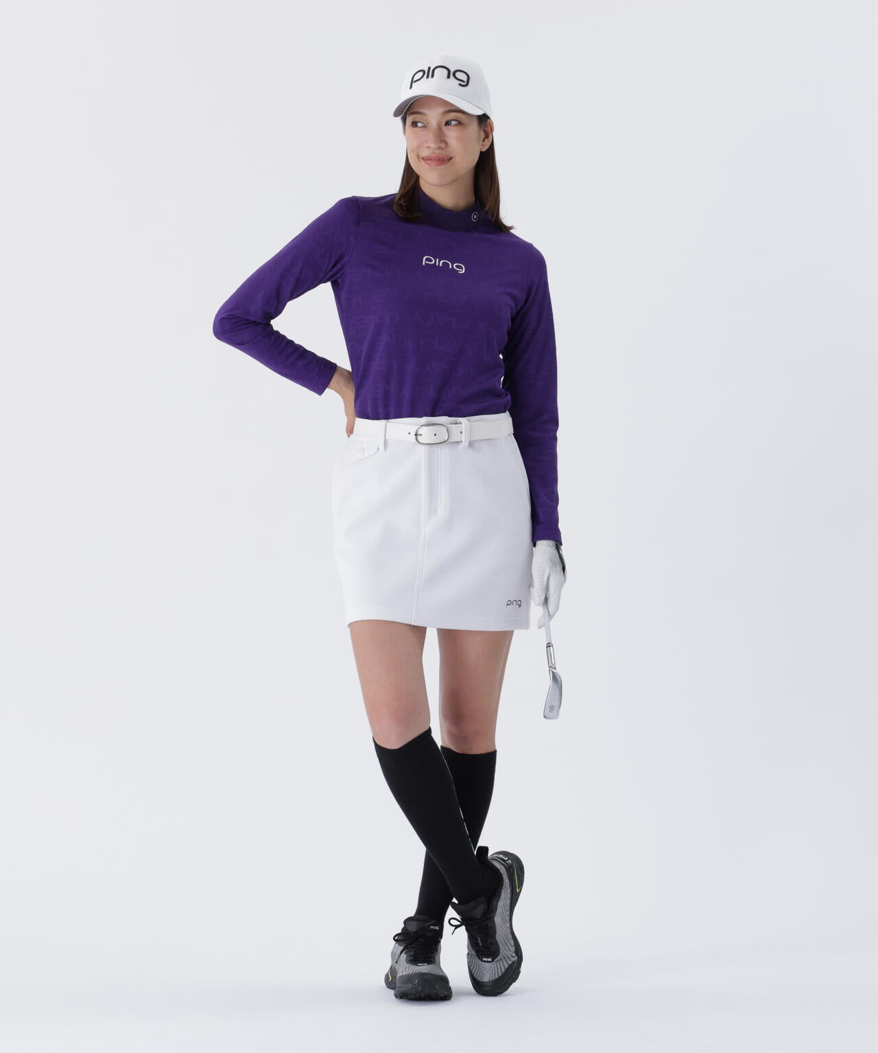 【PING APPAREL】凸凹PLAYロゴジャカード長袖ハイネックシャツ ＜LADIES LINE＞ (LADIES)
