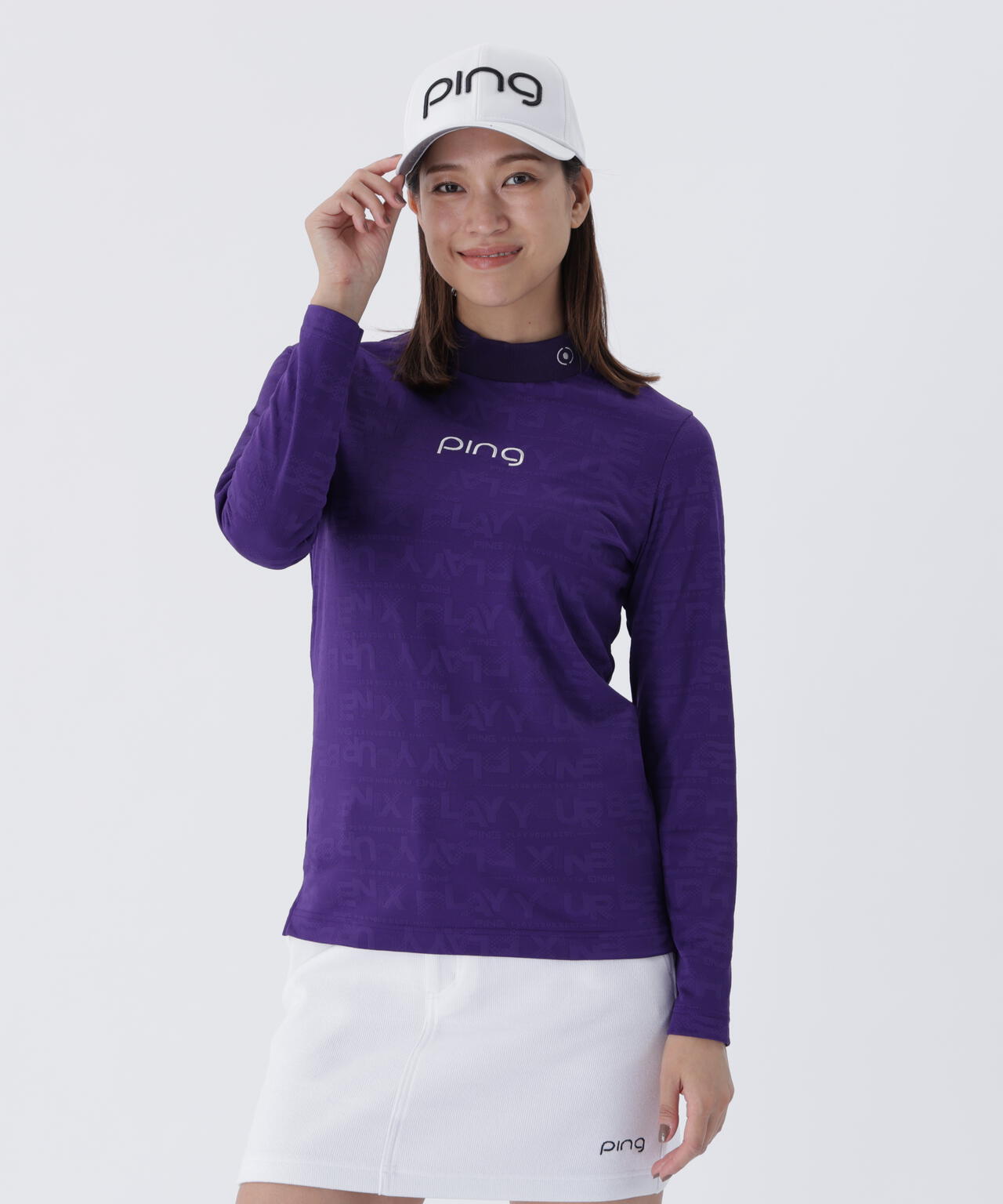 【PING APPAREL】凸凹PLAYロゴジャカード長袖ハイネックシャツ ＜LADIES LINE＞ (LADIES)
