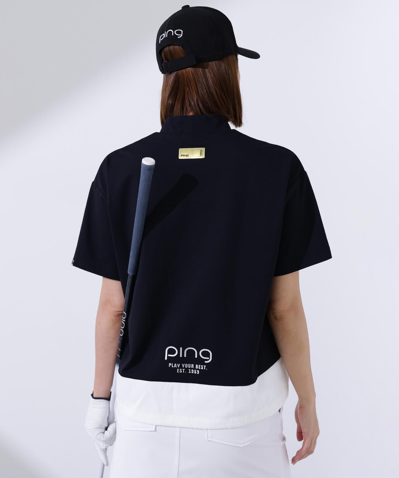 【PING APPAREL】EPIXミニワッフルバイカラー半袖ハイネックシャツ  ＜GOLD＞ (LADIES)