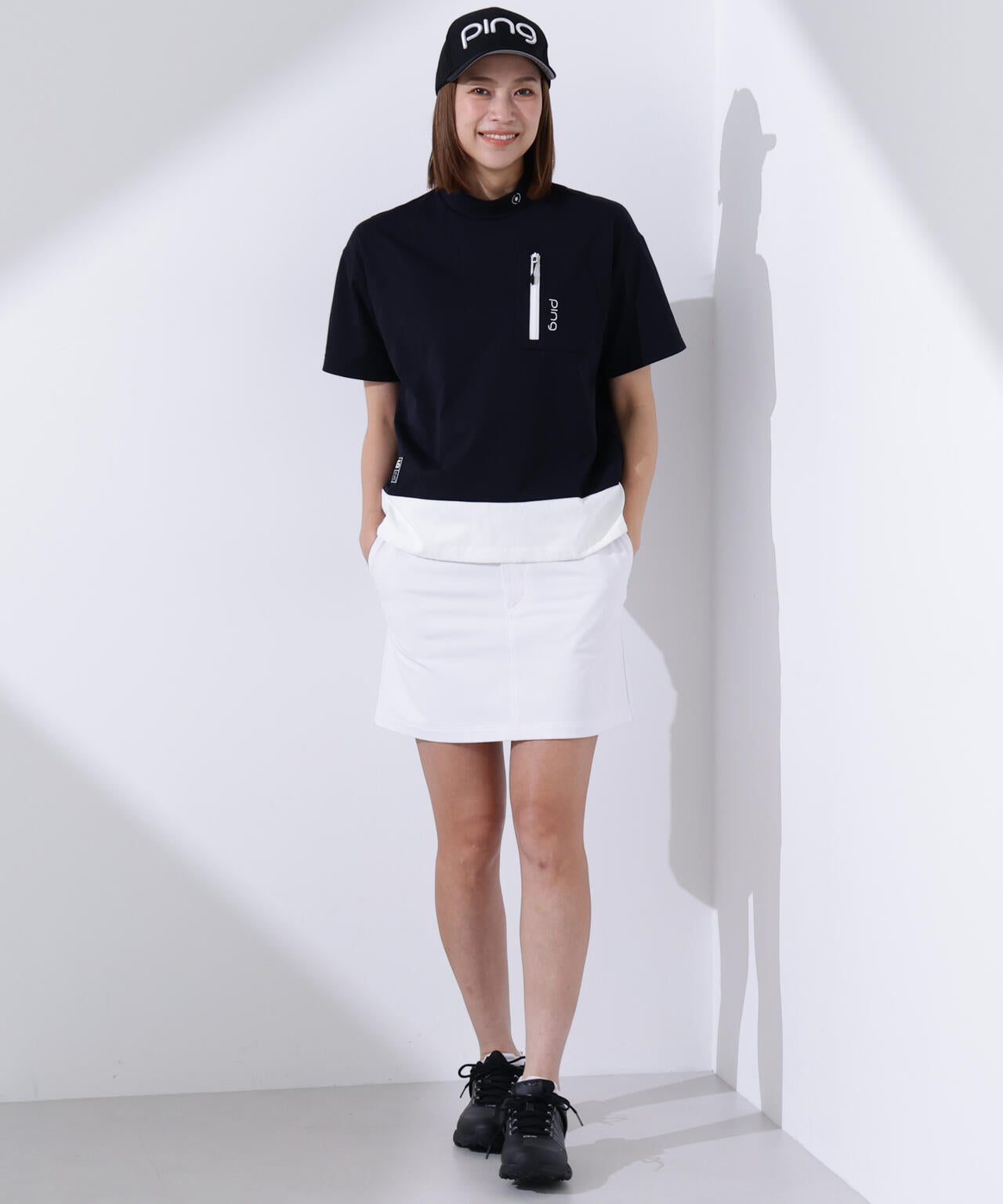 【PING APPAREL】EPIXミニワッフルバイカラー半袖ハイネックシャツ  ＜GOLD＞ (LADIES)