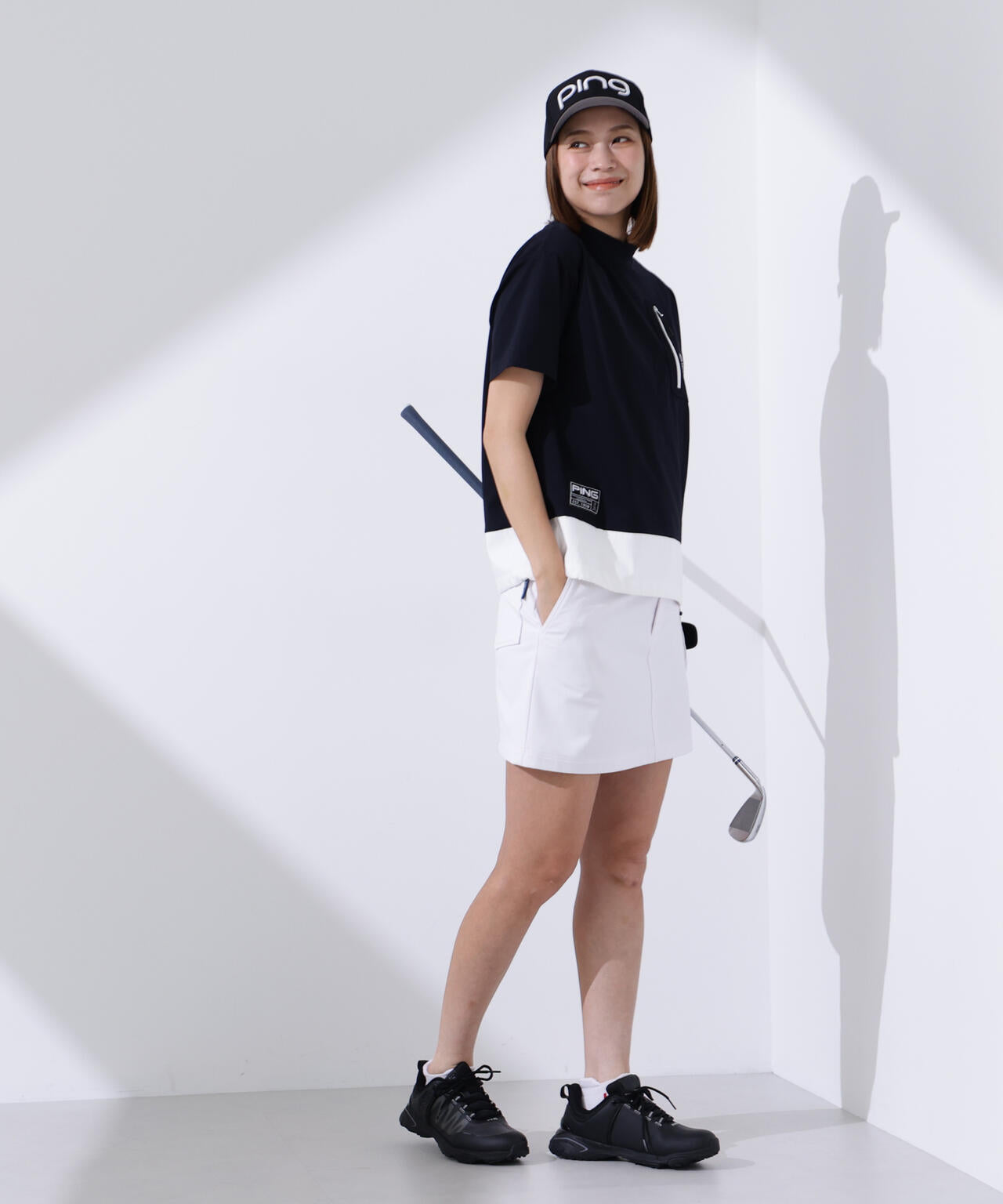 【PING APPAREL】EPIXミニワッフルバイカラー半袖ハイネックシャツ  ＜GOLD＞ (LADIES)
