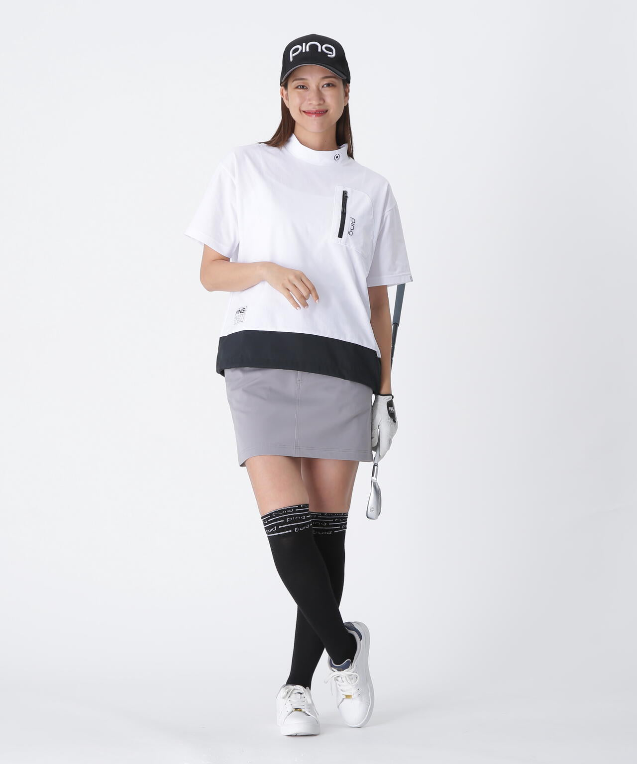 PING APPAREL】EPIXミニワッフルバイカラー半袖ハイネックシャツ