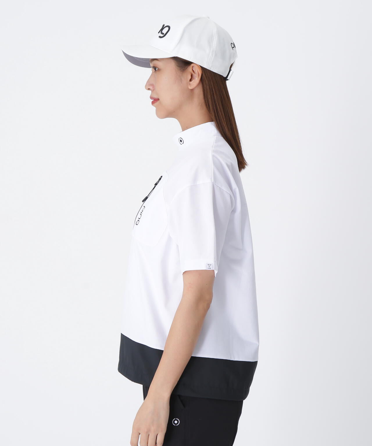 【PING APPAREL】EPIXミニワッフルバイカラー半袖ハイネックシャツ  ＜GOLD＞ (LADIES)