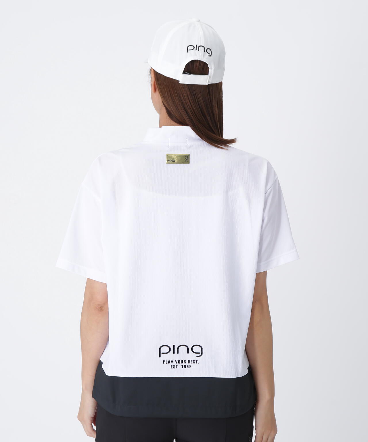 【PING APPAREL】EPIXミニワッフルバイカラー半袖ハイネックシャツ  ＜GOLD＞ (LADIES)