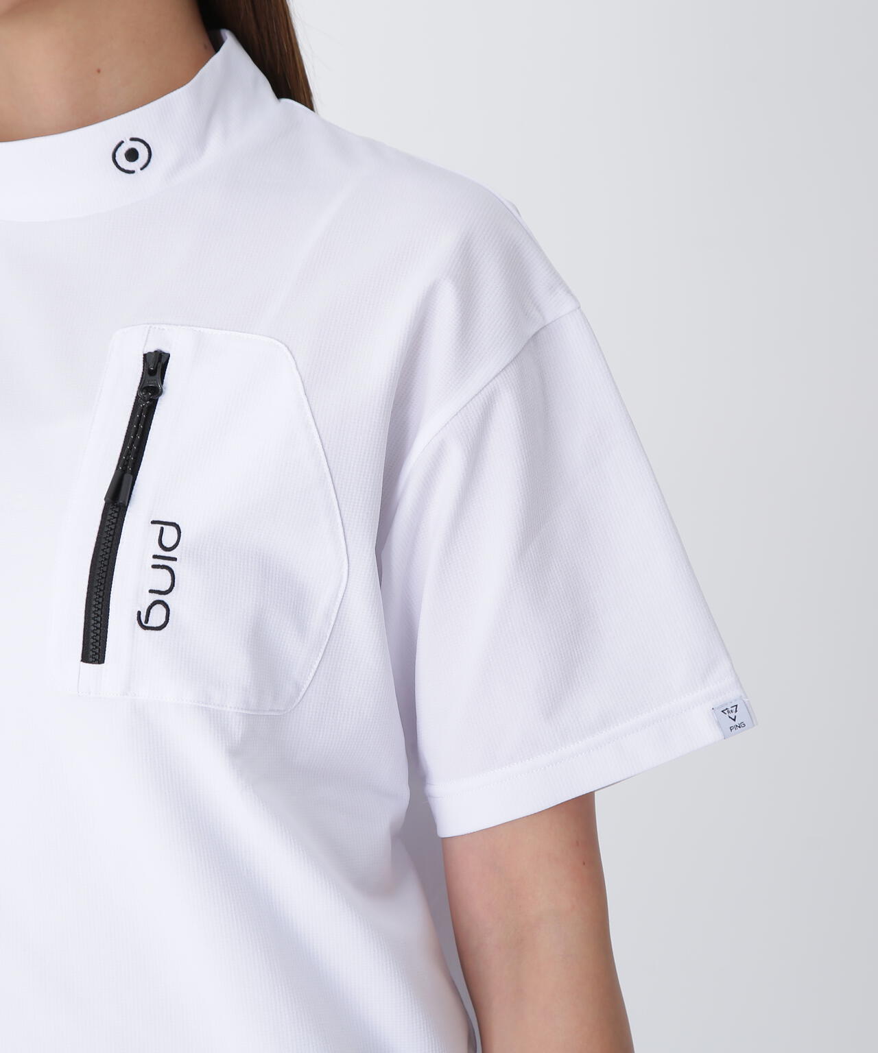 【PING APPAREL】EPIXミニワッフルバイカラー半袖ハイネックシャツ  ＜GOLD＞ (LADIES)