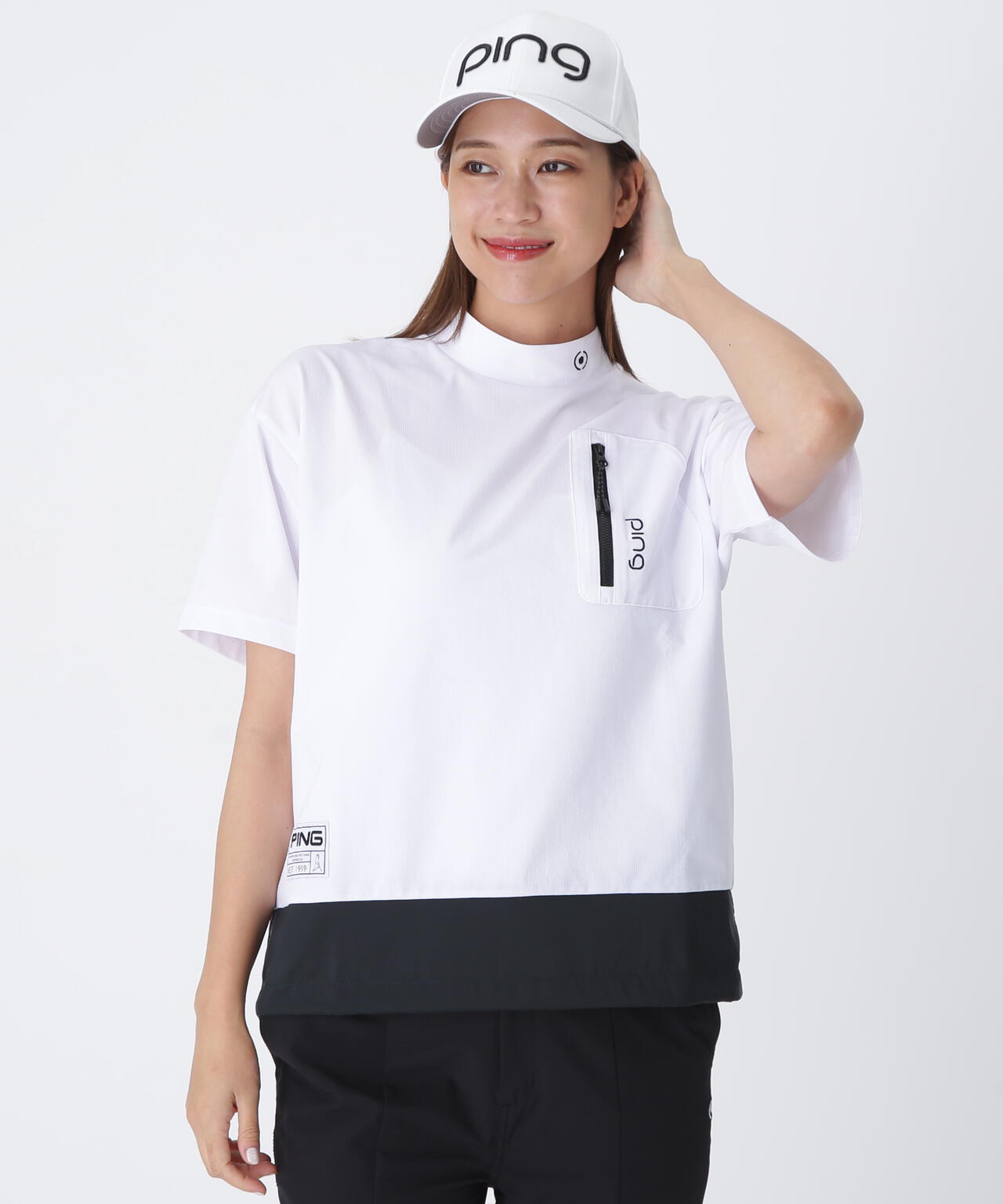 【PING APPAREL】EPIXミニワッフルバイカラー半袖ハイネックシャツ  ＜GOLD＞ (LADIES)