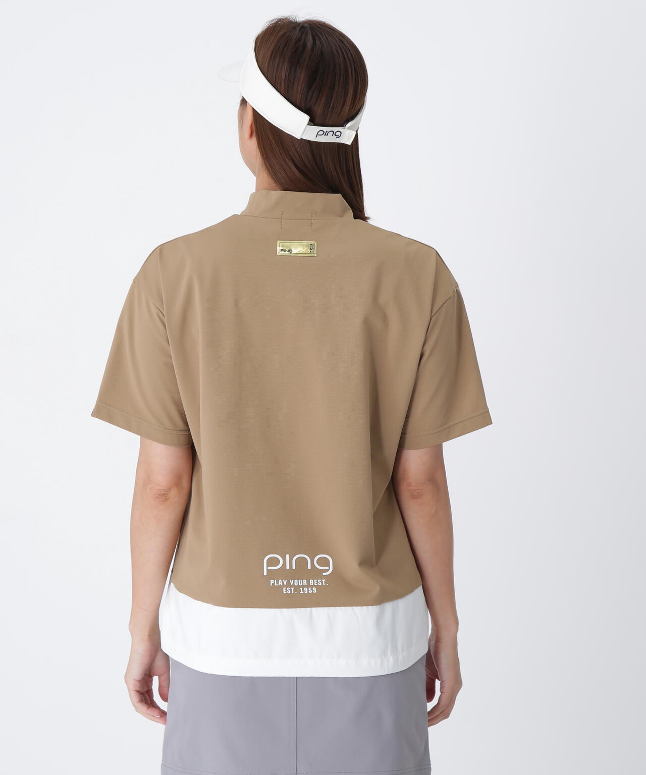 【PING APPAREL】EPIXミニワッフルバイカラー半袖ハイネックシャツ  ＜GOLD＞ (LADIES)