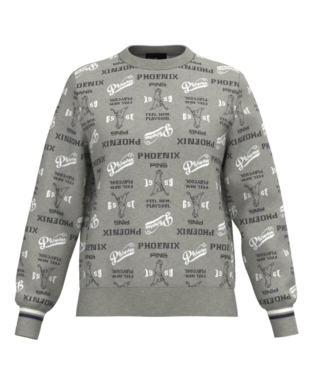 PING APPAREL】ジャガード総柄クルーネックニットプルオーバー