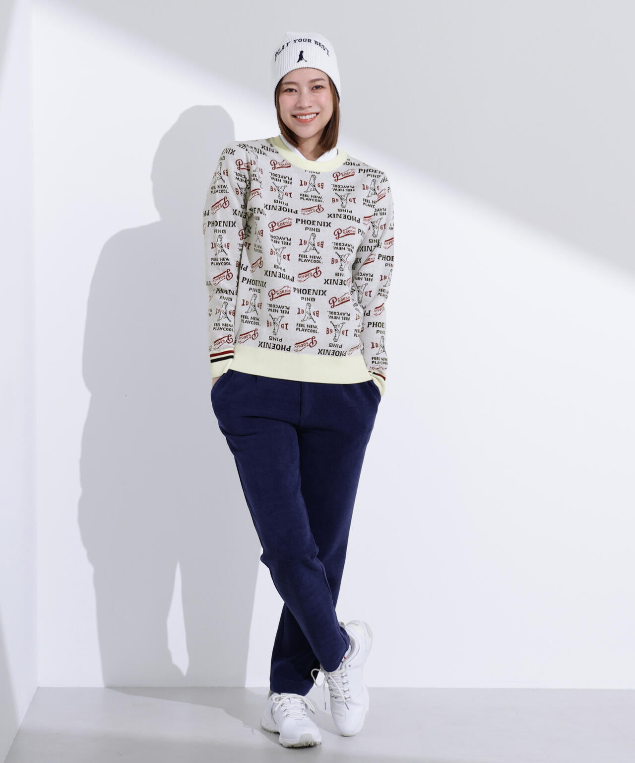 【PING APPAREL】ジャガード総柄クルーネックニットプルオーバー ＜LADIES LINE＞ (LADIES)