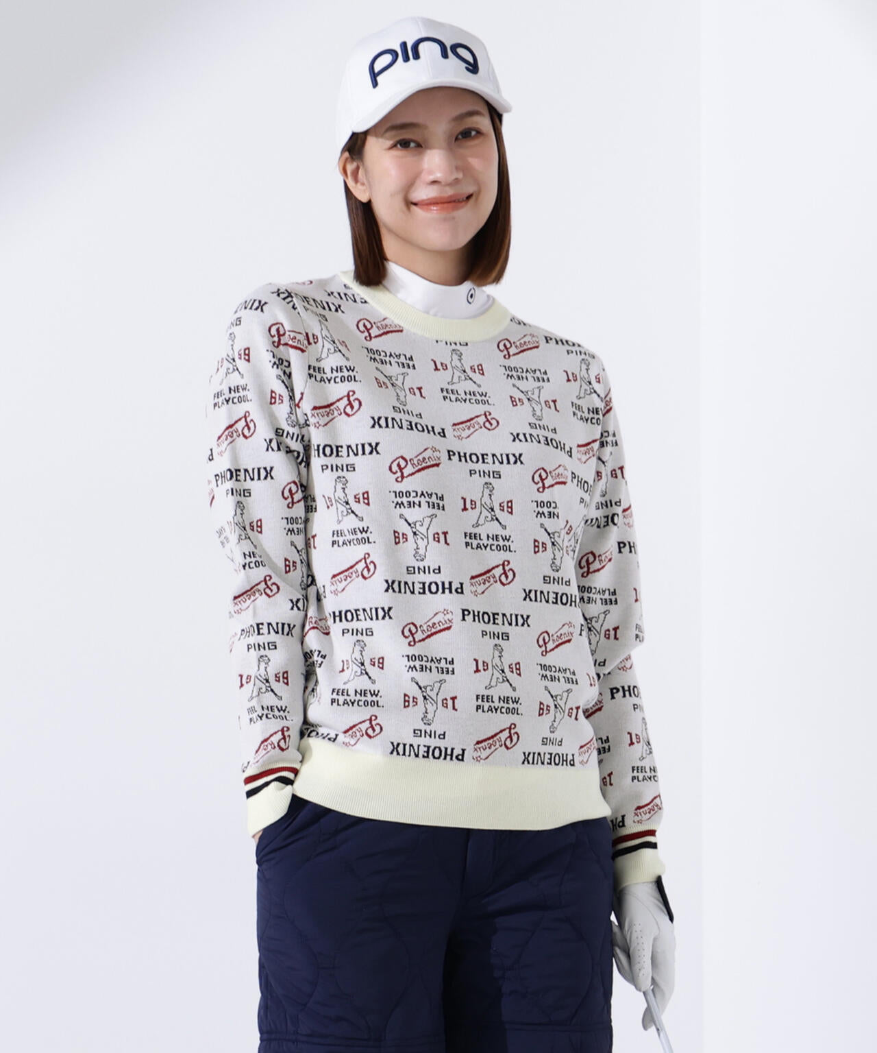 【PING APPAREL】ジャガード総柄クルーネックニットプルオーバー ＜LADIES LINE＞ (LADIES)