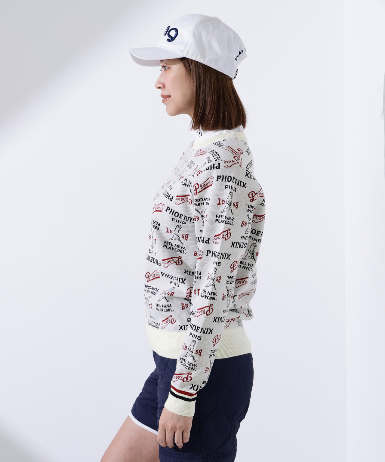 PING APPAREL】ジャガード総柄クルーネックニットプルオーバー