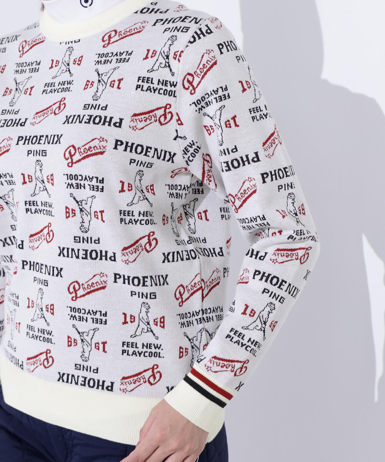 PING APPAREL】ジャガード総柄クルーネックニットプルオーバー