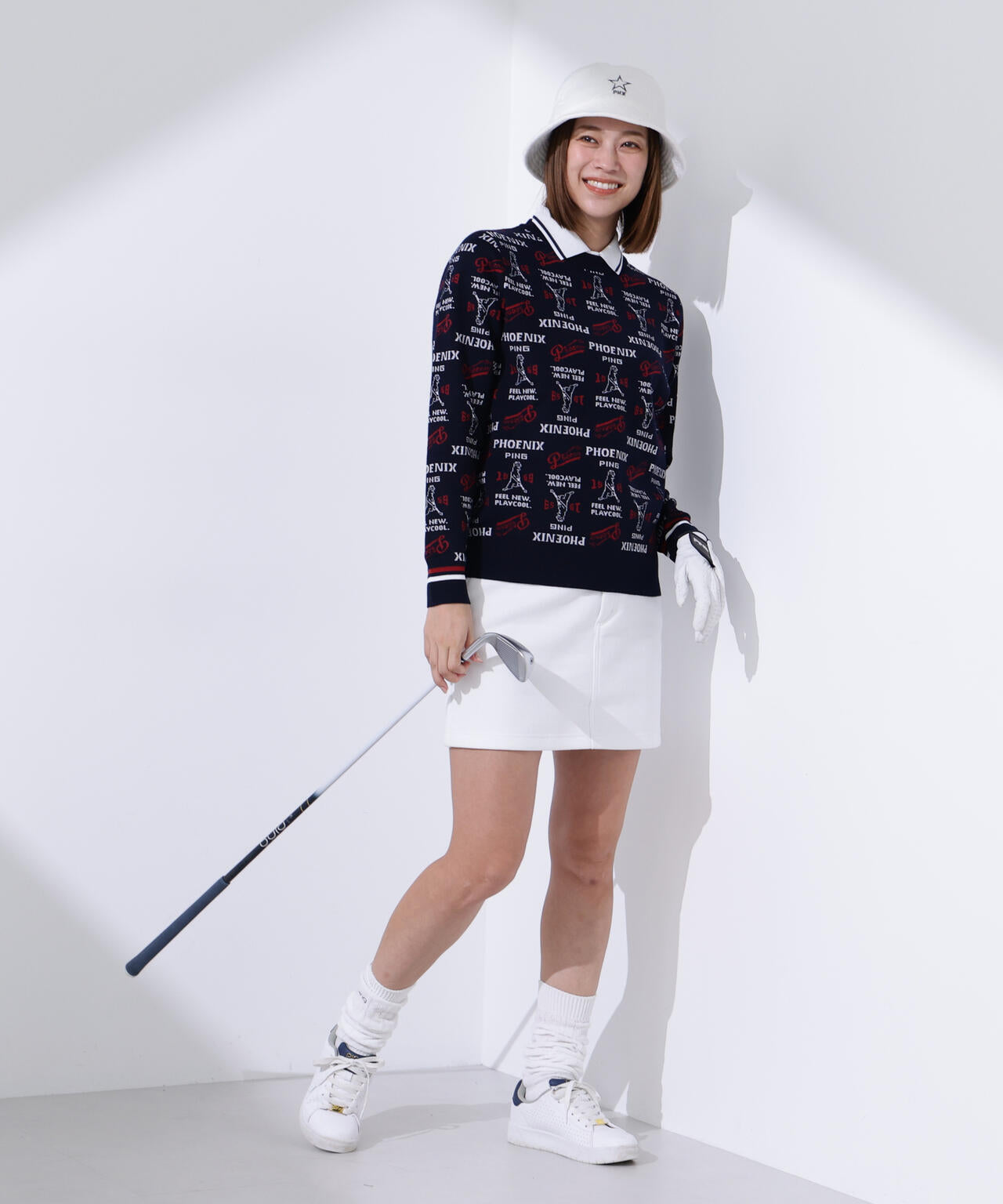 【PING APPAREL】ジャガード総柄クルーネックニットプルオーバー ＜LADIES LINE＞ (LADIES)