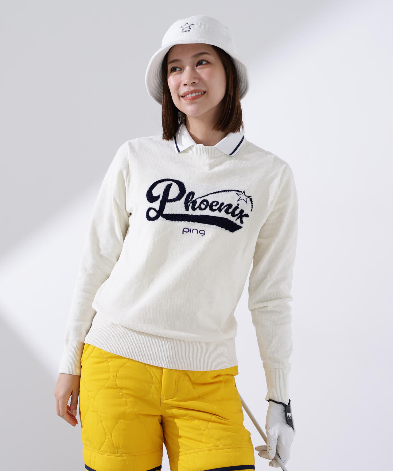 PING APPAREL】モールジャカードクルーネックニット ＜LADIES LINE