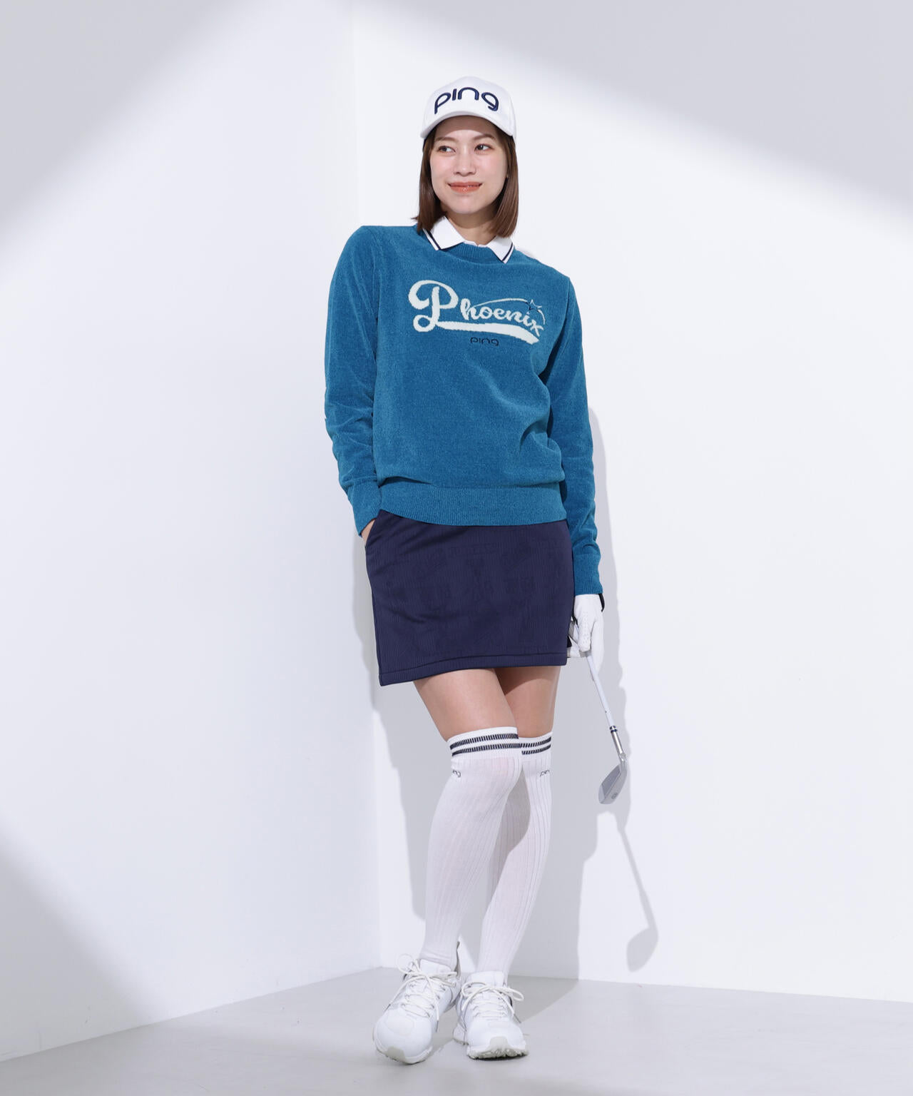 再再再値下げPINGピン モックネック&スカート　LL 新品 PING APPAREL】モールジャカードクルーネックニット ＜LADIES