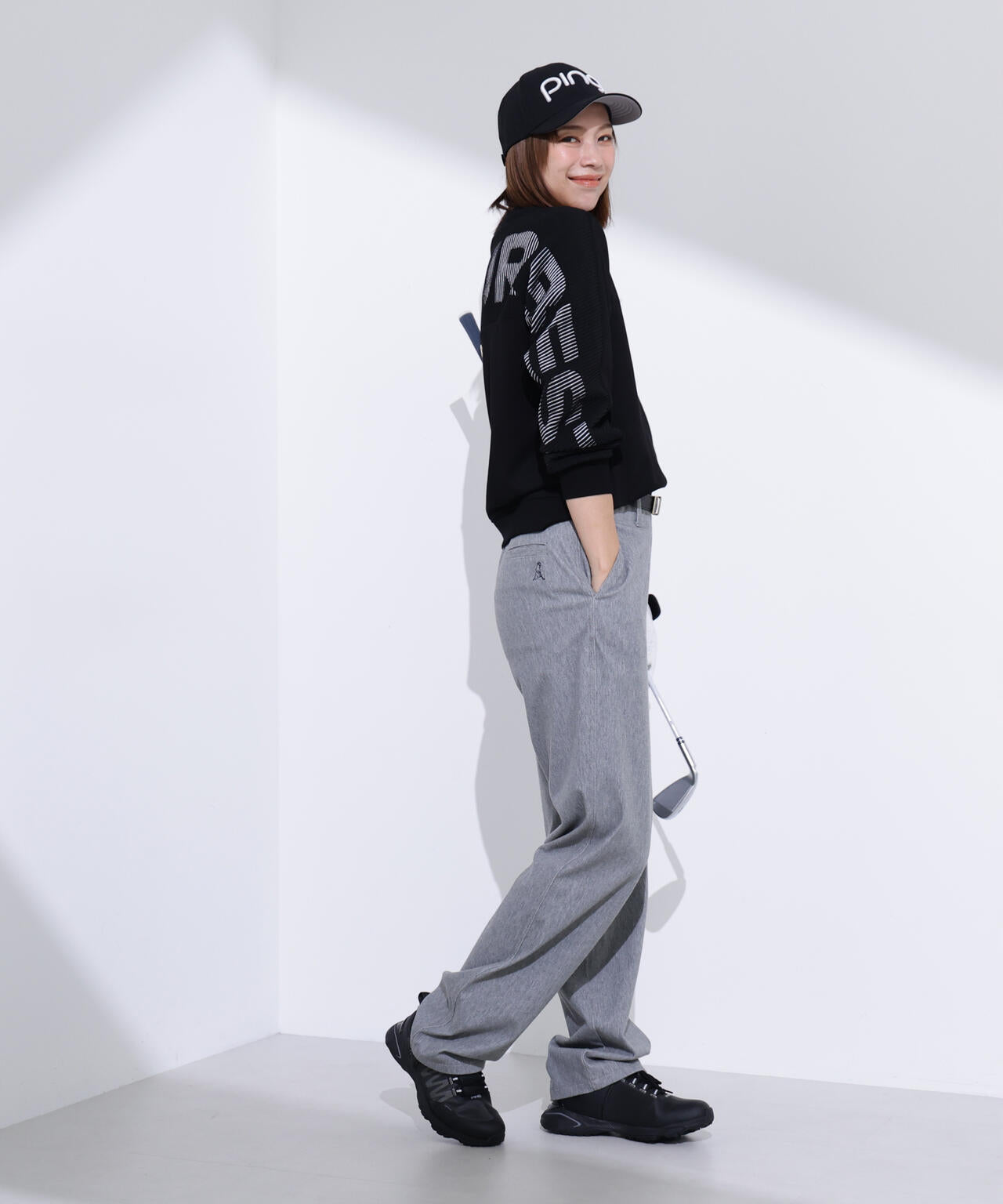 【PING APPAREL】ジャガードニット/カットソー リップルロゴクルーネックニット ＜GOLD＞ (LADIES)