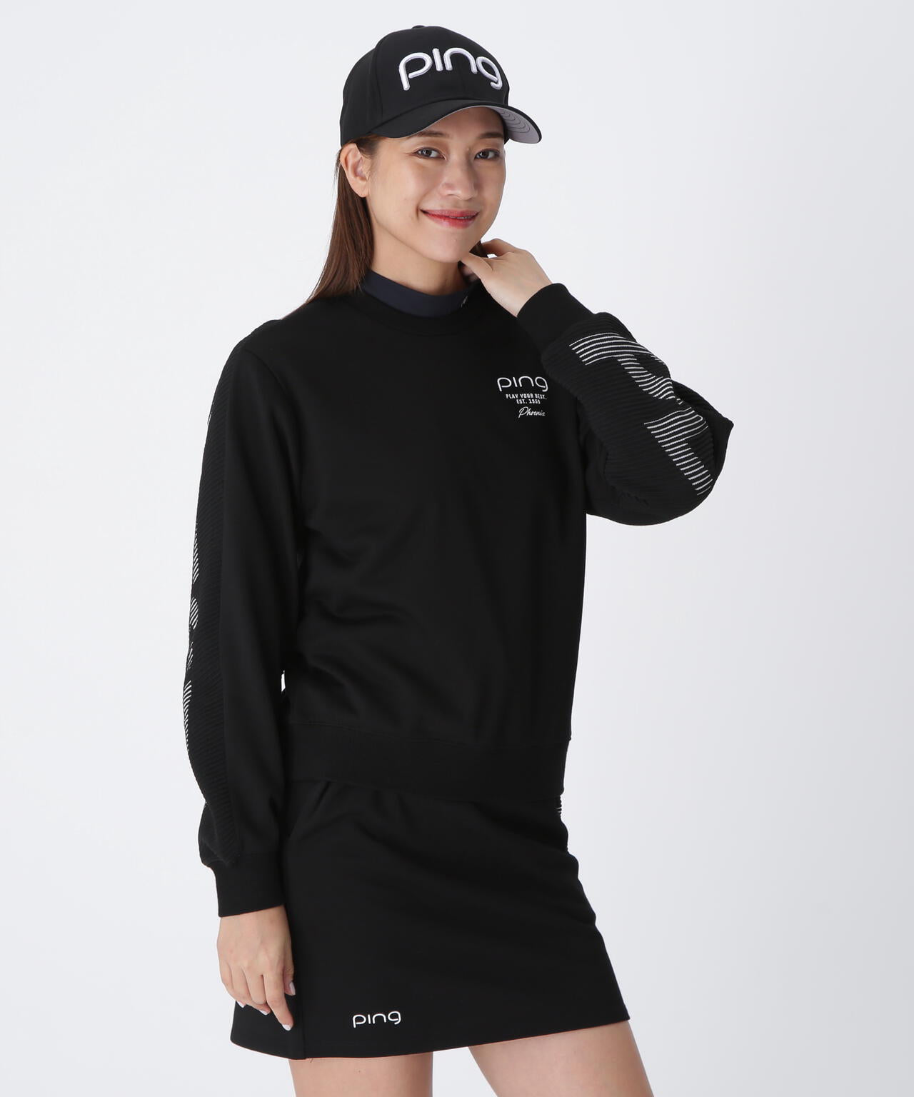 【PING APPAREL】ジャガードニット/カットソー リップルロゴクルーネックニット ＜GOLD＞ (LADIES)