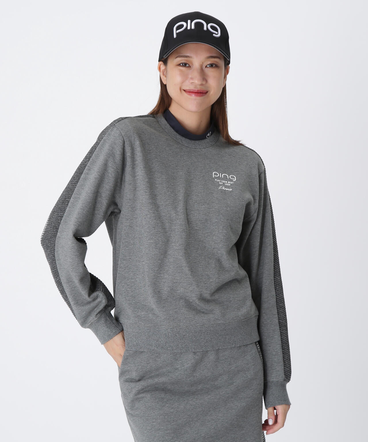 【PING APPAREL】ジャガードニット/カットソー リップルロゴクルーネックニット ＜GOLD＞ (LADIES)