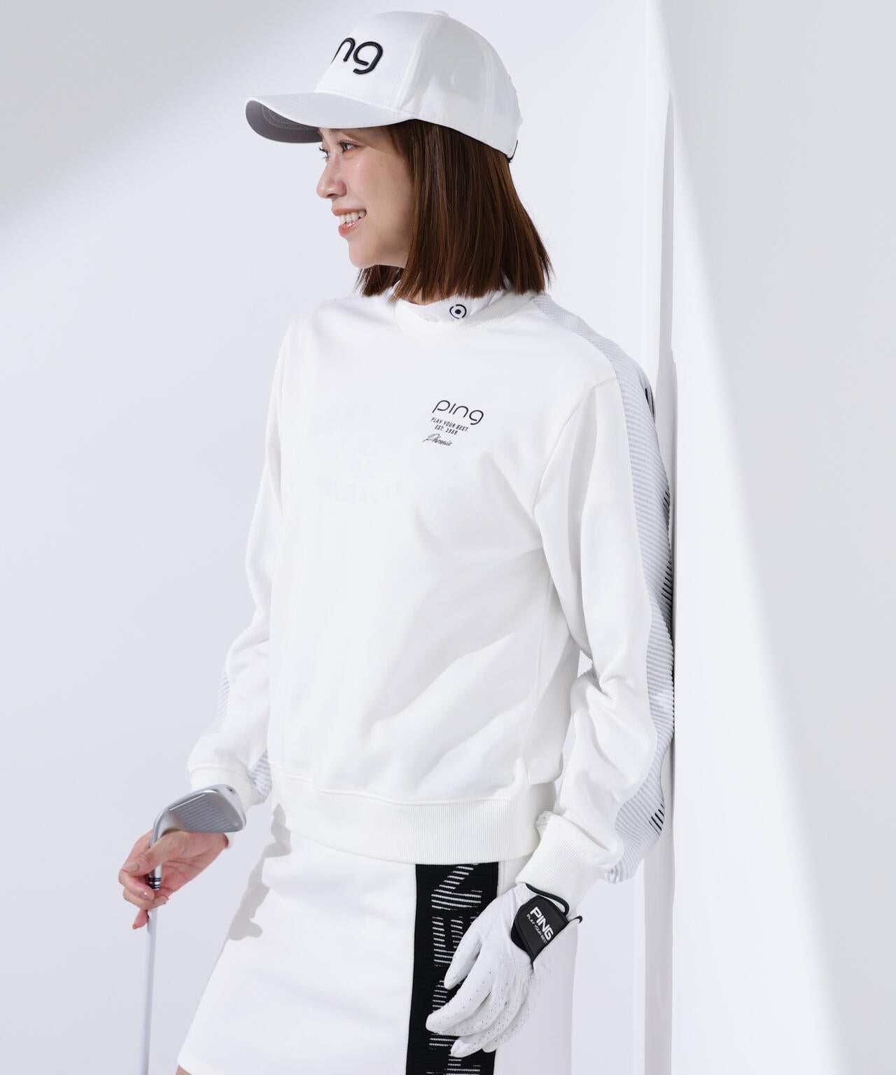 【PING APPAREL】ジャガードニット/カットソー リップルロゴクルーネックニット ＜GOLD＞ (LADIES)