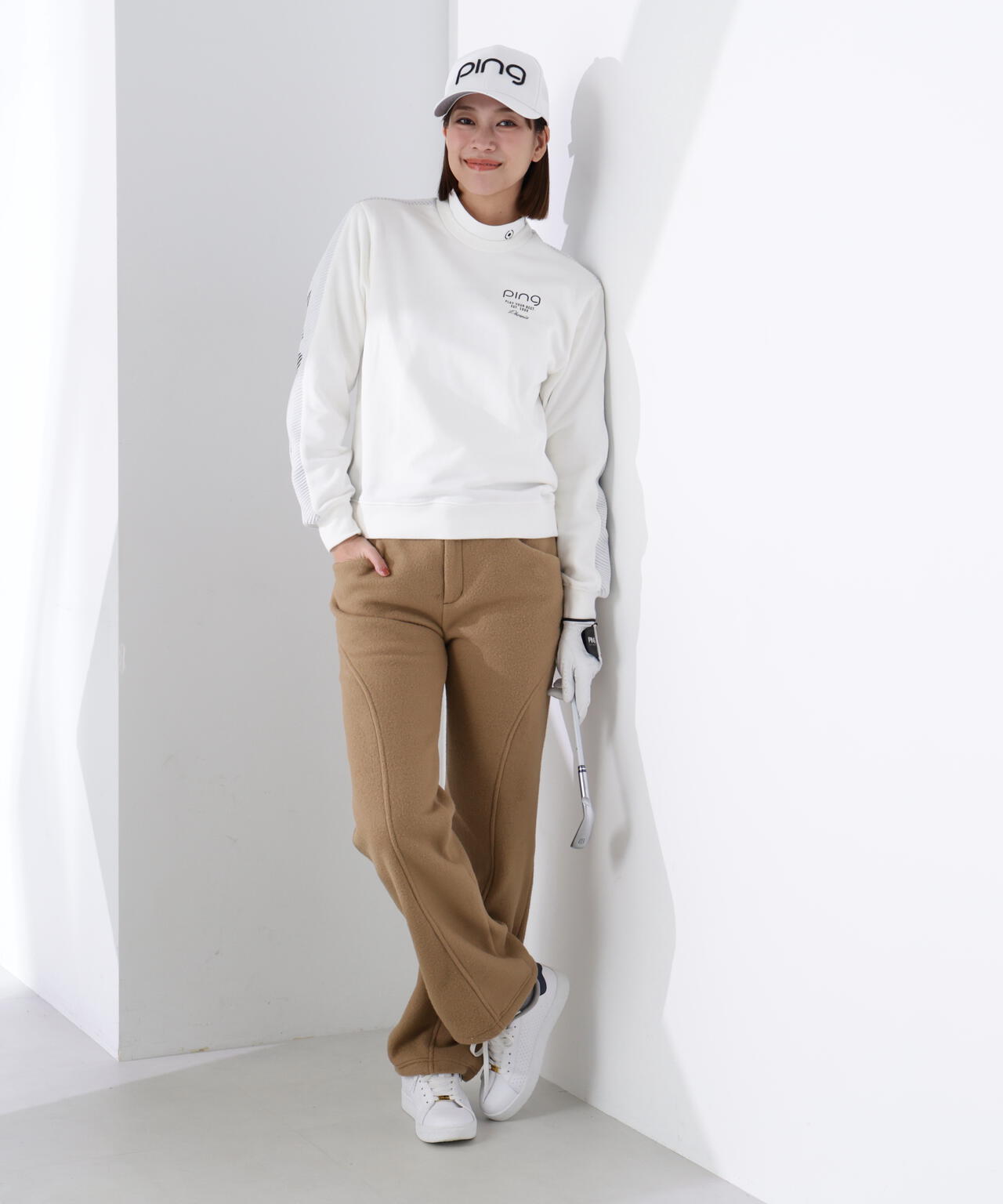【PING APPAREL】ジャガードニット/カットソー リップルロゴクルーネックニット ＜GOLD＞ (LADIES)