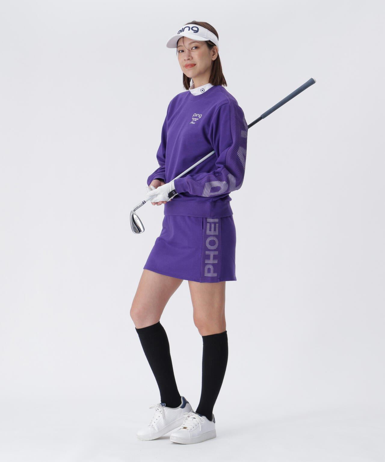 【PING APPAREL】ジャガードニット/カットソー リップルロゴクルーネックニット ＜GOLD＞ (LADIES)