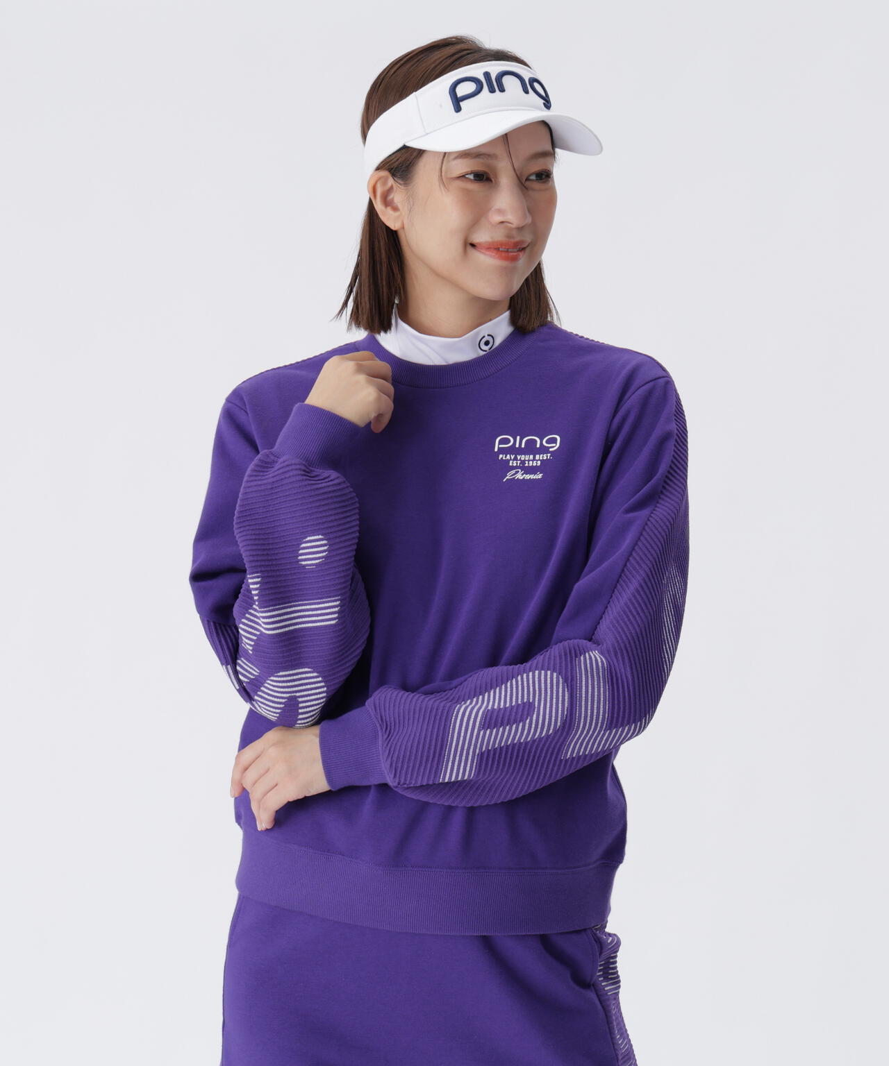 【PING APPAREL】ジャガードニット/カットソー リップルロゴクルーネックニット ＜GOLD＞ (LADIES)