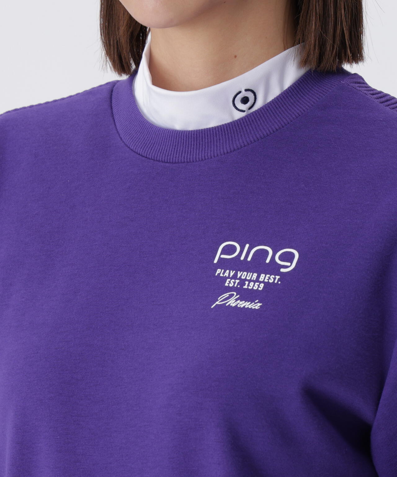 【PING APPAREL】ジャガードニット/カットソー リップルロゴクルーネックニット ＜GOLD＞ (LADIES)