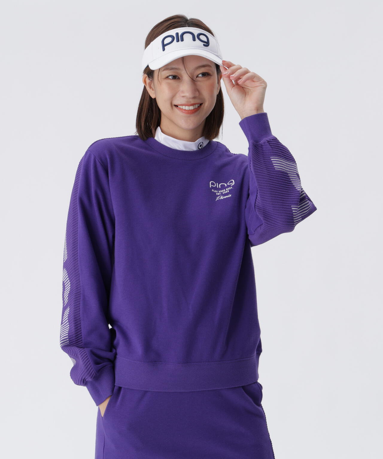 【PING APPAREL】ジャガードニット/カットソー リップルロゴクルーネックニット ＜GOLD＞ (LADIES)