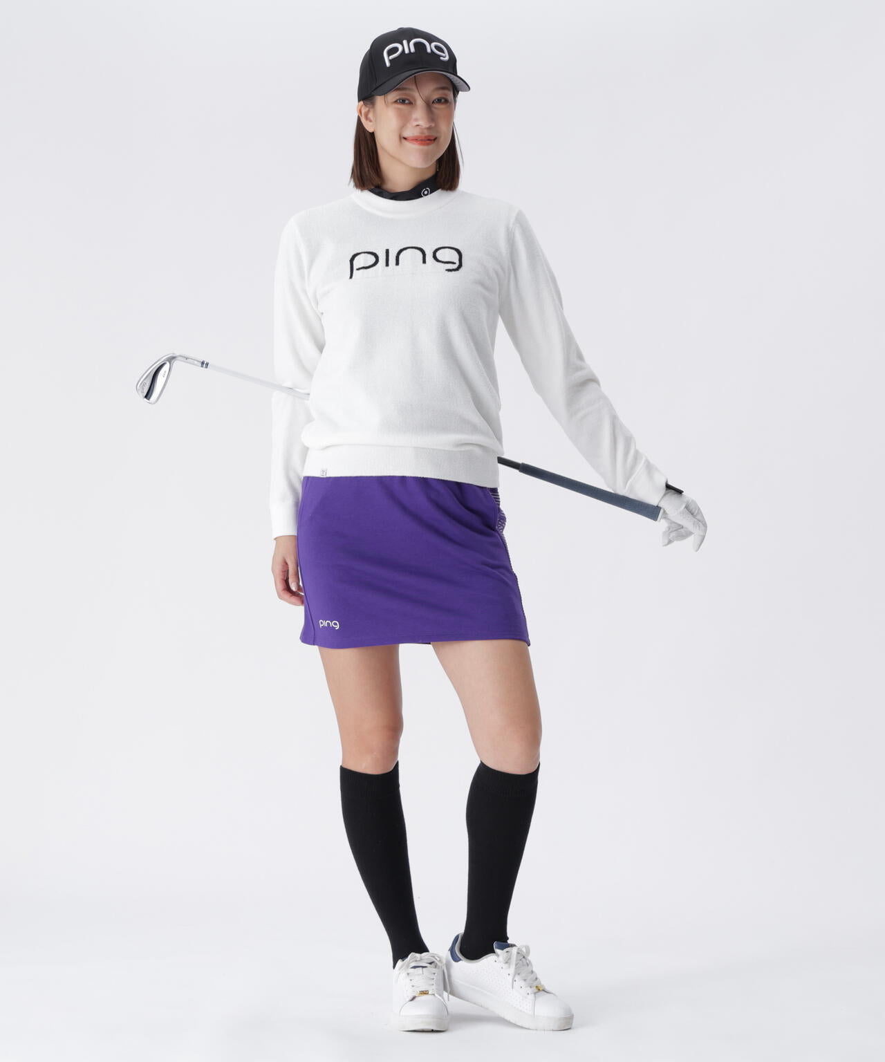 【PING】ボーダークルーネックニットプルオーバー、ニットスカートセット PING APPAREL】pingジャカード モールニットクルーネックニットプル