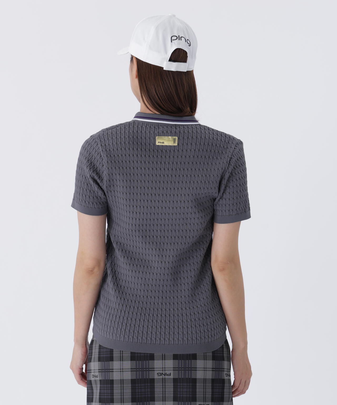 【PING APPAREL】ケーブル半袖ポロニット ＜GOLD＞ (LADIES)