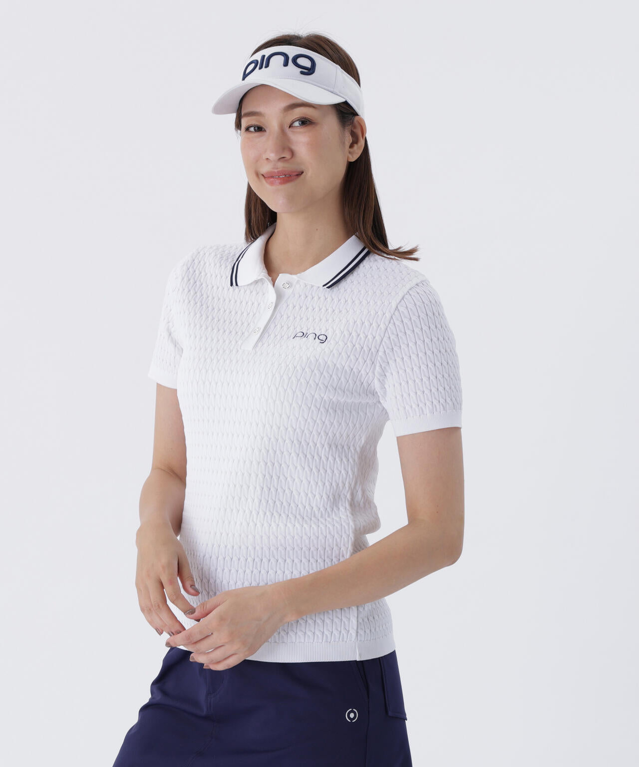 【PING APPAREL】ケーブル半袖ポロニット ＜GOLD＞ (LADIES)