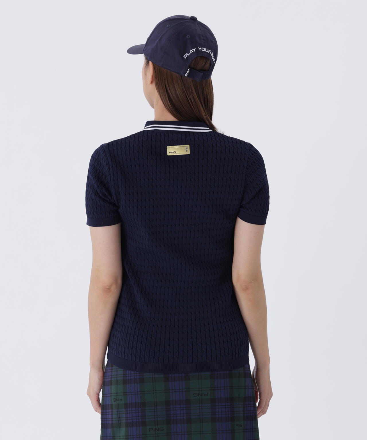 【PING APPAREL】ケーブル半袖ポロニット ＜GOLD＞ (LADIES)