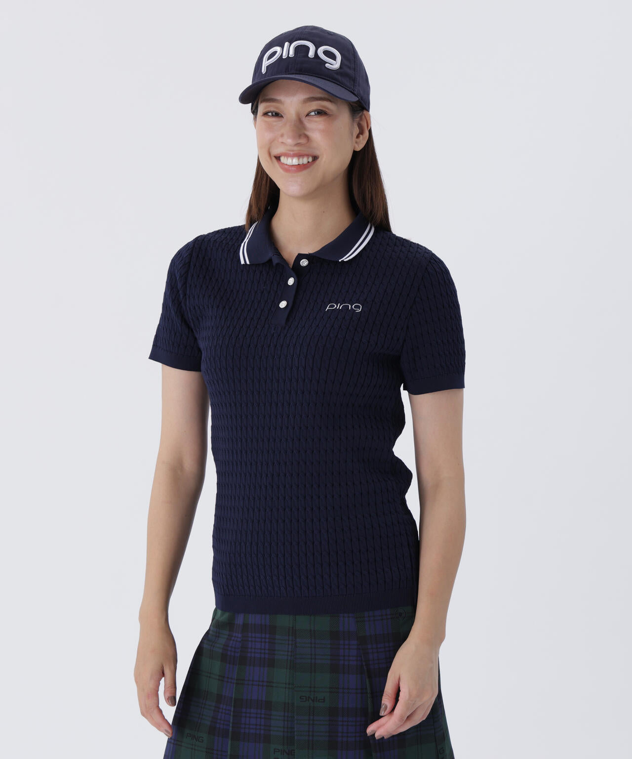 【PING APPAREL】ケーブル半袖ポロニット ＜GOLD＞ (LADIES)
