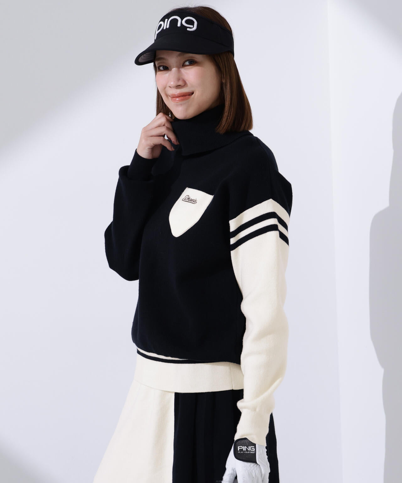 新品　タグ付き　PING春ニットトップス　値下げしました。 PING APPAREL】オフタートルバイカラーニット ＜LADIES LINE＞ (LADIES