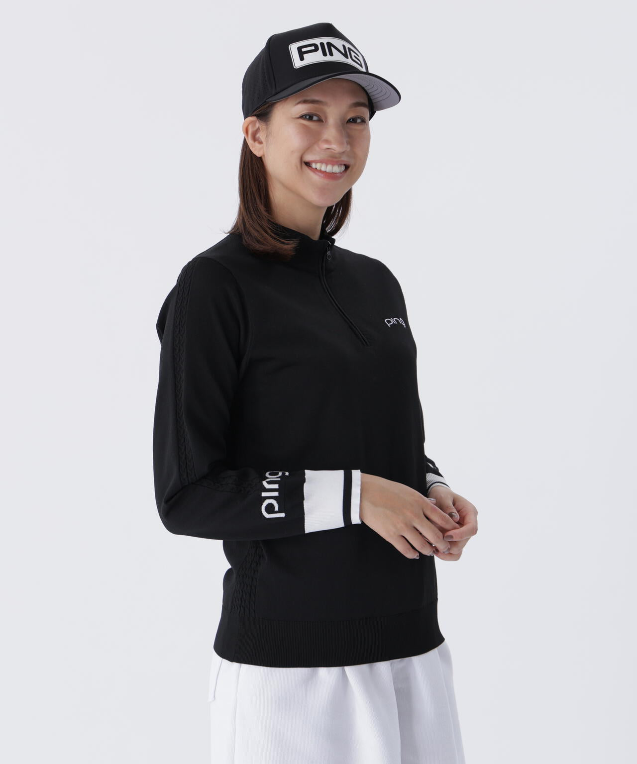 【PING APPAREL】ハーフジップ袖ロゴジャカードニット ＜LADIES LINE＞ (LADIES)