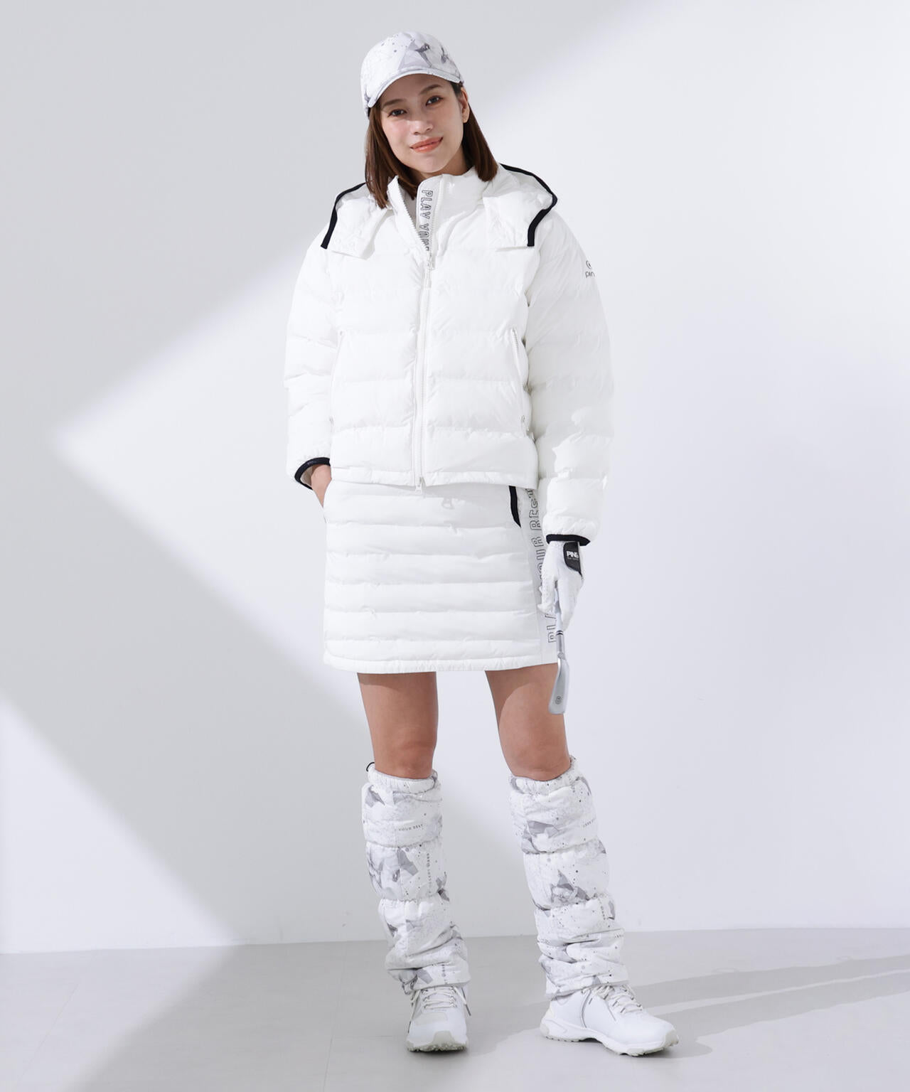 PING】MOUNTAIN総柄プリント薄中綿レッグウォーマー ＜LADIES LINE