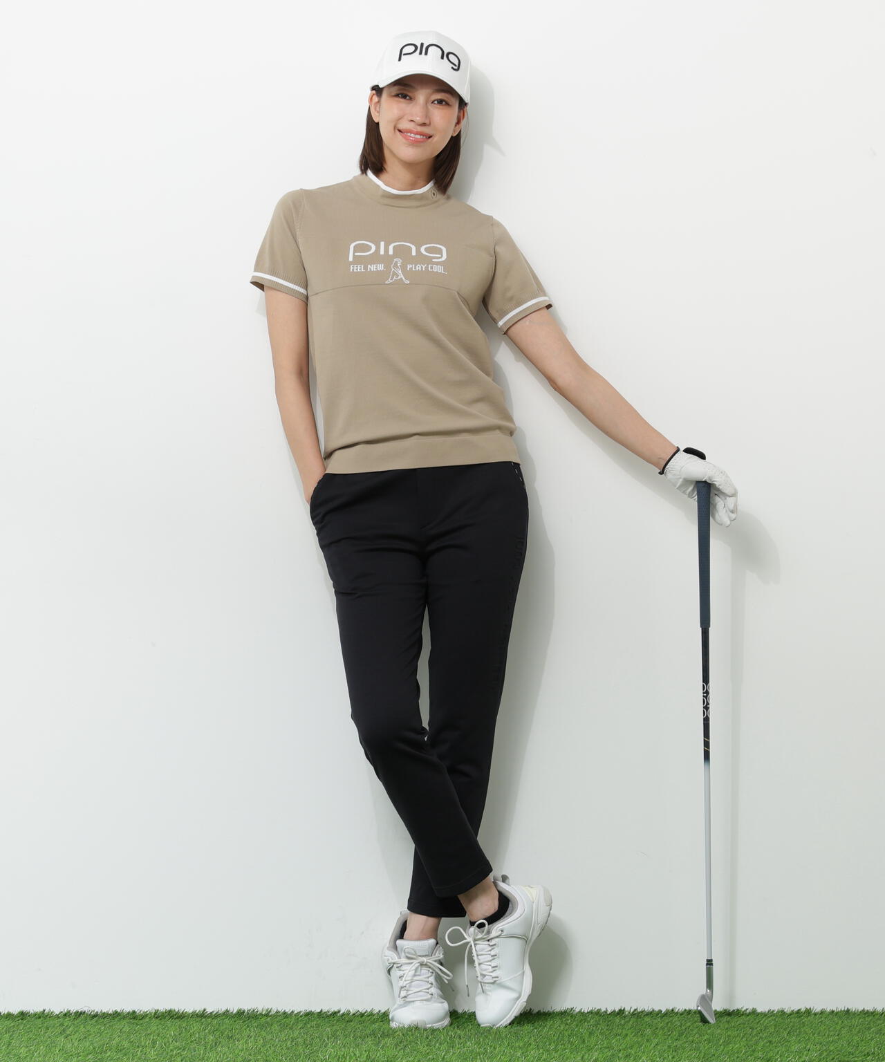 【PING APPAREL】全方向ストレッチ 接結裏メッシュスウェットテーパードパンツ ＜GOLD＞ (LADIES)