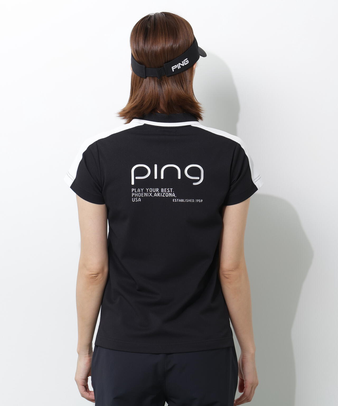 PING APPAREL】切替ロゴテープカノコ半袖ハーフジップポロシャツ